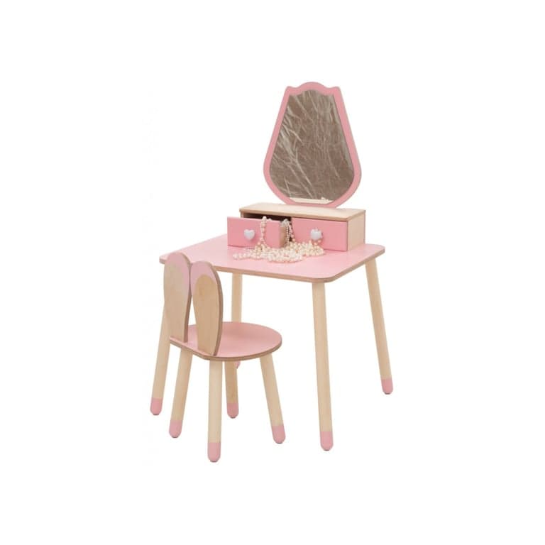 Family SCL Table de Beauté Princesse avec Miroir Tulipe Rose