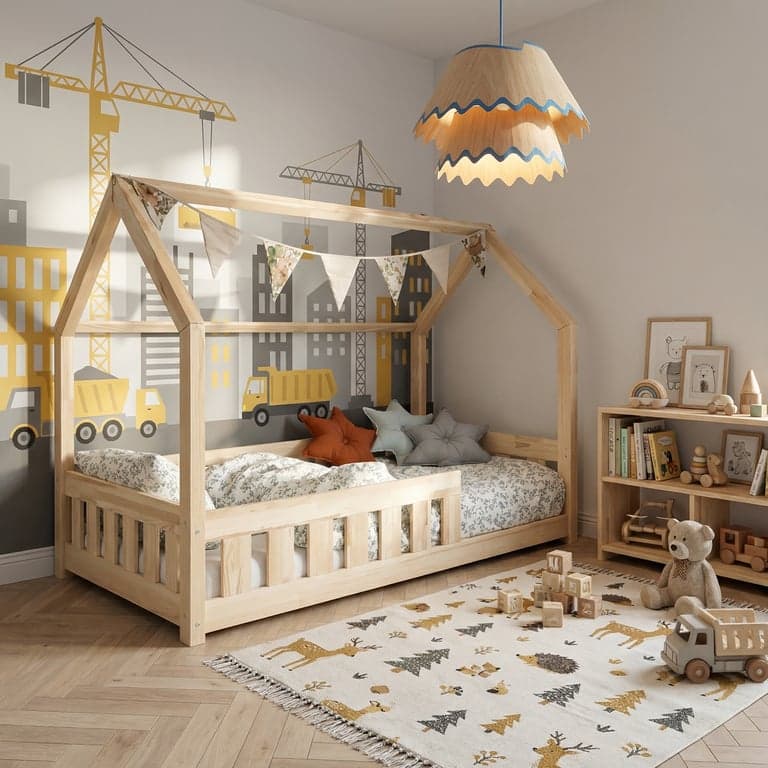 Mia&Lou Lit cabane avec barrière Lily naturel 160 x 200 cm
