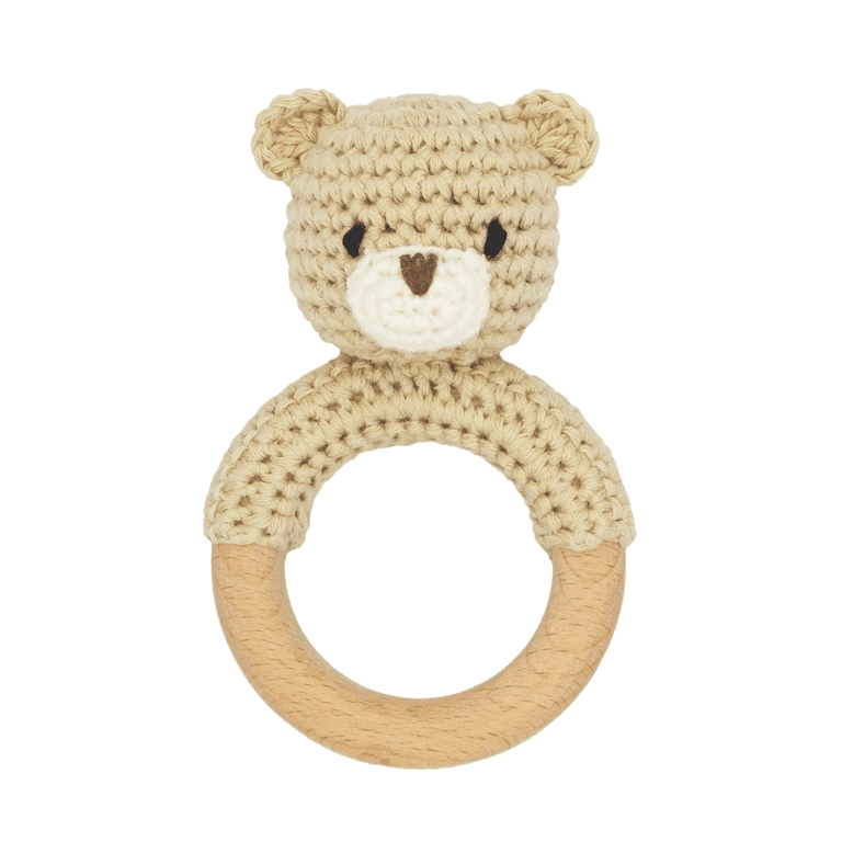Joliecraft Wooden Baby Ring Rattle Bear