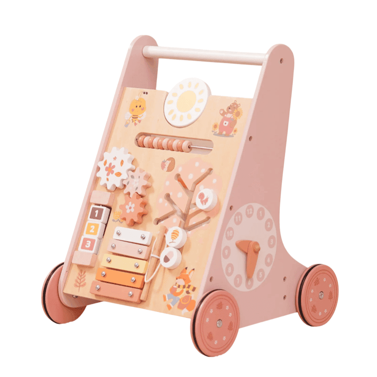 ROBUD Trotteur pousseur pour bébé en bois rose