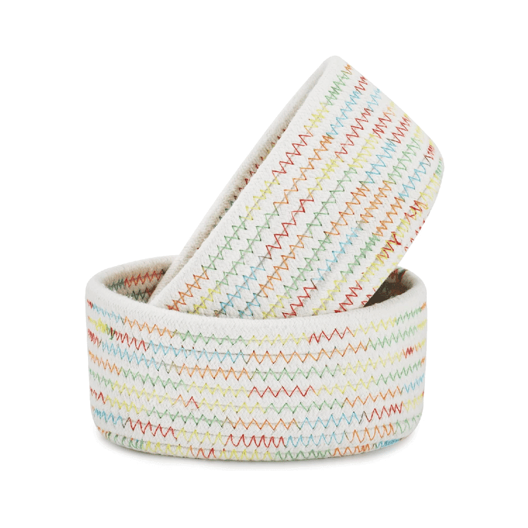 Abenkle Storage Baskets Set of 2 White With Colorful Thread
